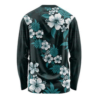 Hawaiian Hibiscus Tribal Floral Teal Long Sleeve Shirt Polynesian Tapa Pattern - Polynesian Pride