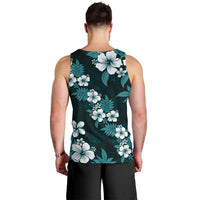 Hawaiian Hibiscus Tribal Floral Teal Men Tank Top Polynesian Tapa Pattern - Polynesian Pride