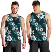 Hawaiian Hibiscus Tribal Floral Teal Men Tank Top Polynesian Tapa Pattern - Polynesian Pride