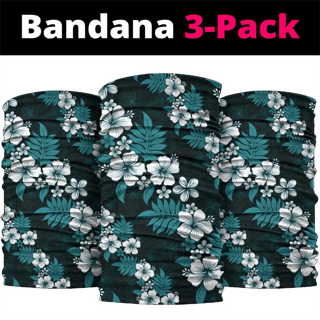 Hawaiian Hibiscus Tribal Floral Teal Neck Gaiter Polynesian Tapa Pattern - Polynesian Pride
