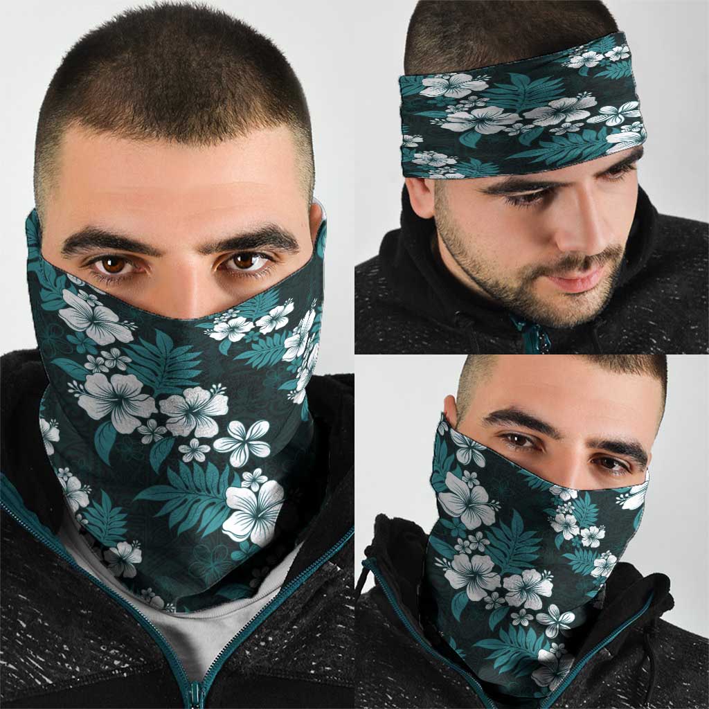 Hawaiian Hibiscus Tribal Floral Teal Neck Gaiter Polynesian Tapa Pattern - Polynesian Pride