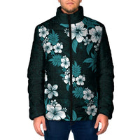 Hawaiian Hibiscus Tribal Floral Teal Padded Jacket Polynesian Tapa Pattern - Polynesian Pride