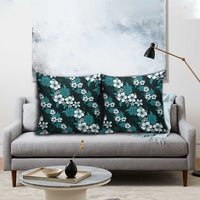 Hawaiian Hibiscus Tribal Floral Teal Pillow Cover Polynesian Tapa Pattern - Polynesian Pride