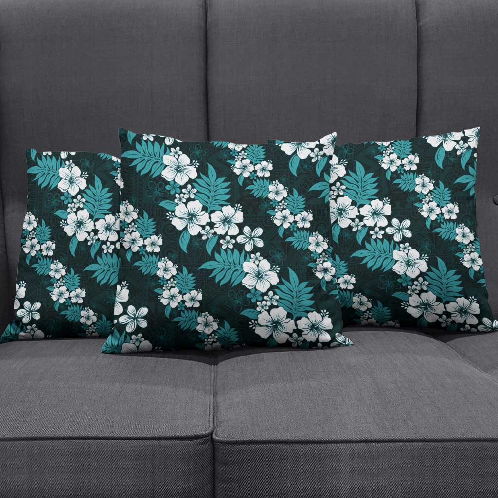Hawaiian Hibiscus Tribal Floral Teal Pillow Cover Polynesian Tapa Pattern - Polynesian Pride