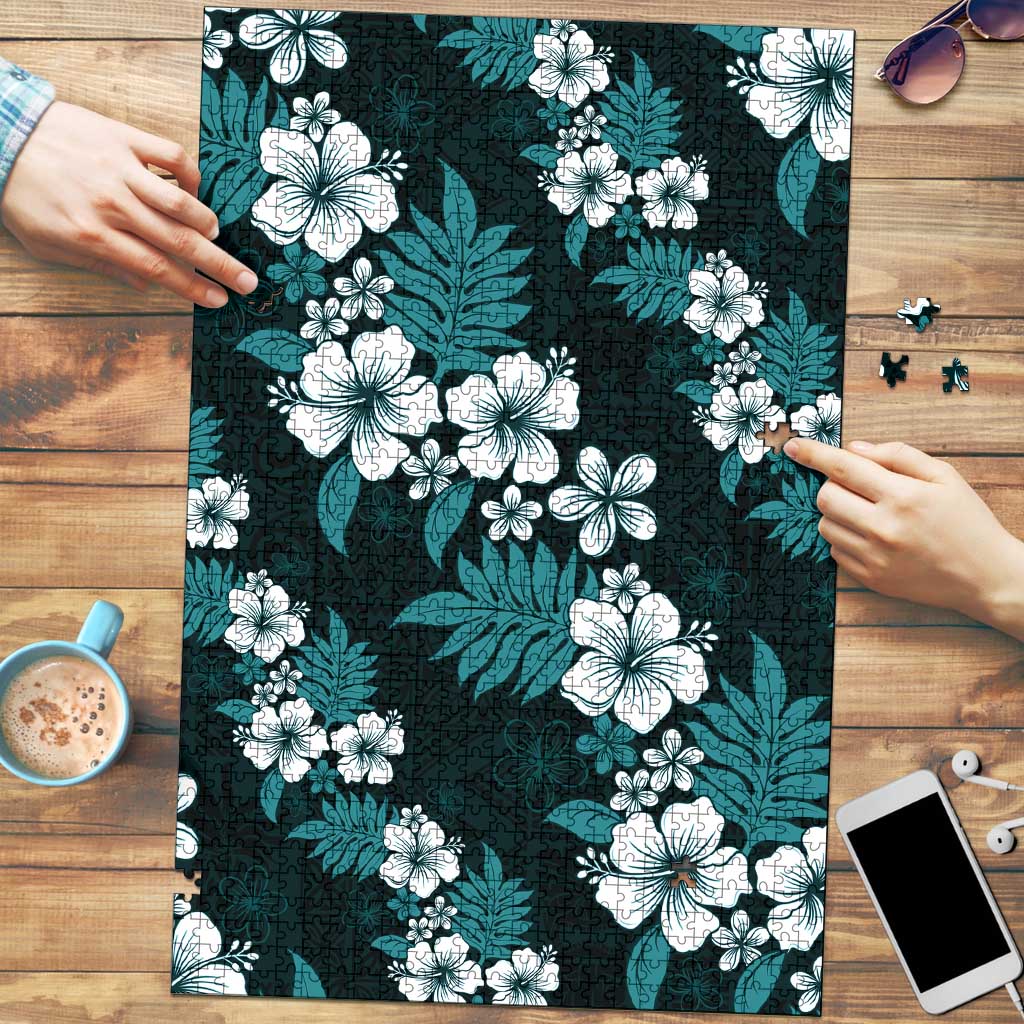 Hawaiian Hibiscus Tribal Floral Teal Puzzle Polynesian Tapa Pattern - Polynesian Pride