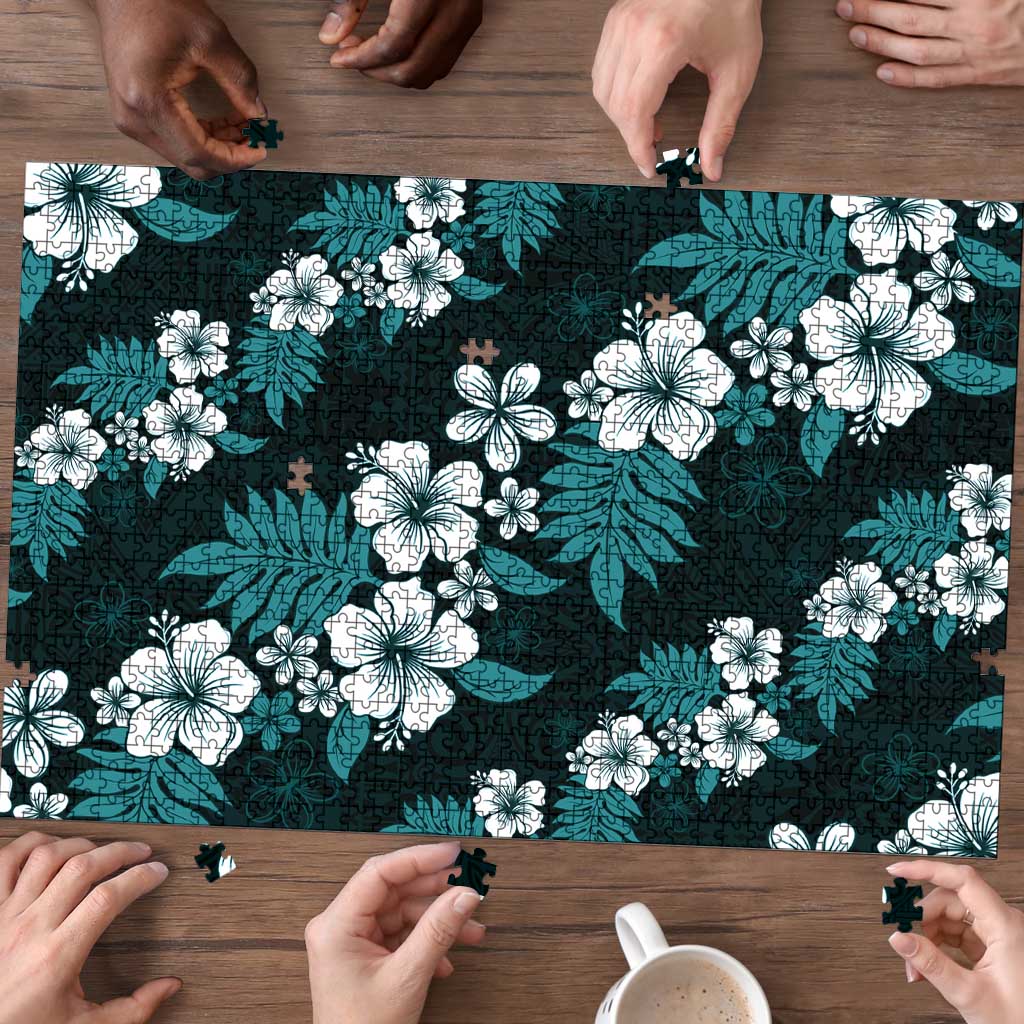 Hawaiian Hibiscus Tribal Floral Teal Puzzle Polynesian Tapa Pattern - Polynesian Pride