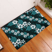 Hawaiian Hibiscus Tribal Floral Teal Rubber Doormat Polynesian Tapa Pattern - Polynesian Pride