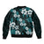 Hawaiian Hibiscus Tribal Floral Teal Sleeve Zip Bomber Jacket Polynesian Tapa Pattern - Polynesian Pride