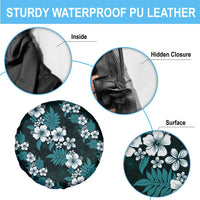 Hawaiian Hibiscus Tribal Floral Teal Spare Tire Cover Polynesian Tapa Pattern - Polynesian Pride