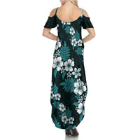 Hawaiian Hibiscus Tribal Floral Teal Summer Maxi Dress Polynesian Tapa Pattern - Polynesian Pride
