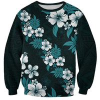 Hawaiian Hibiscus Tribal Floral Teal Sweatshirt Polynesian Tapa Pattern - Polynesian Pride