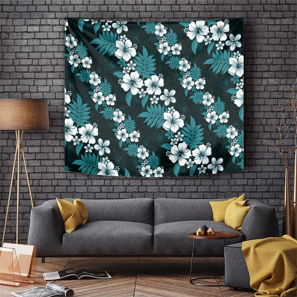 Hawaiian Hibiscus Tribal Floral Teal Tapestry Polynesian Tapa Pattern - Polynesian Pride