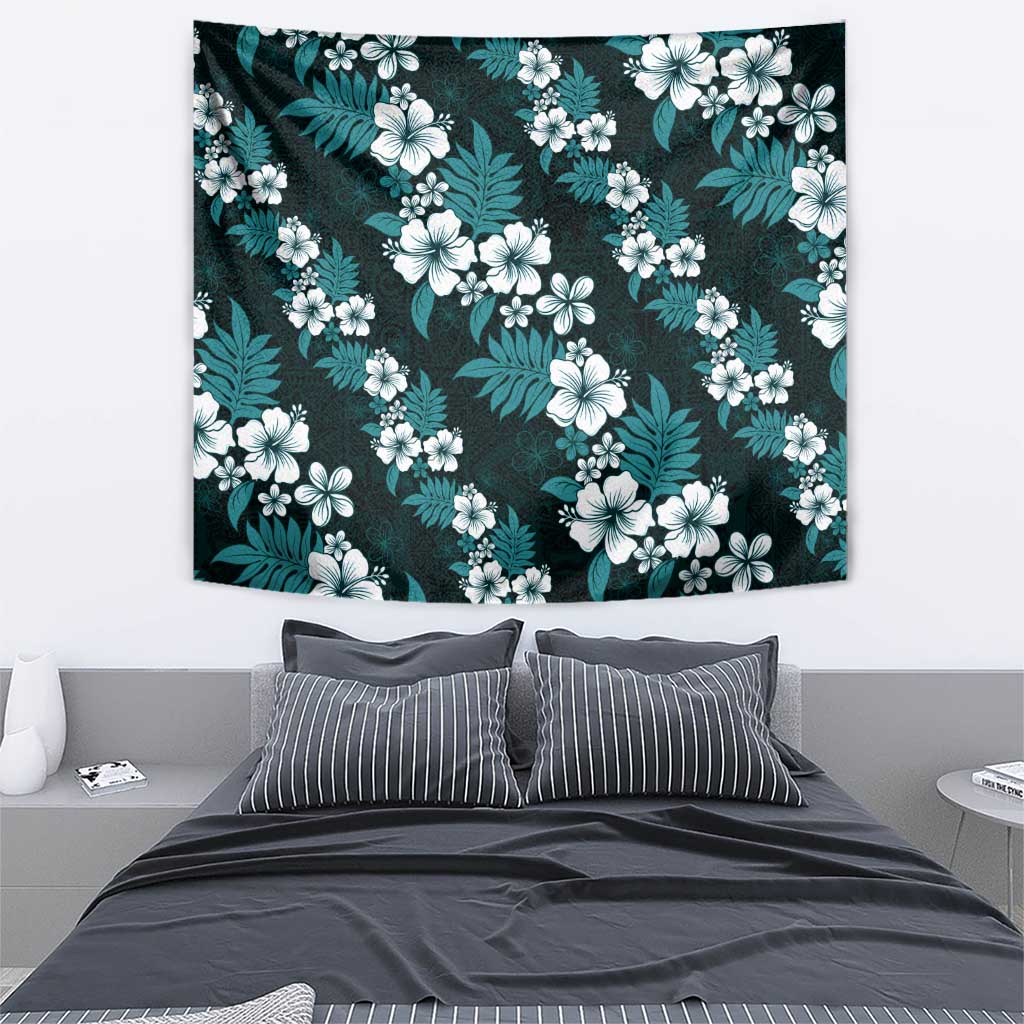 Hawaiian Hibiscus Tribal Floral Teal Tapestry Polynesian Tapa Pattern - Polynesian Pride
