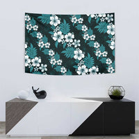 Hawaiian Hibiscus Tribal Floral Teal Tapestry Polynesian Tapa Pattern - Polynesian Pride