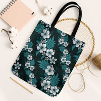 Hawaiian Hibiscus Tribal Floral Teal Tote Bag Polynesian Tapa Pattern - Polynesian Pride