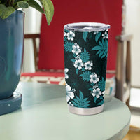 Hawaiian Hibiscus Tribal Floral Teal Tumbler Cup Polynesian Tapa Pattern - Polynesian Pride