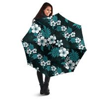 Hawaiian Hibiscus Tribal Floral Teal Umbrella Polynesian Tapa Pattern - Polynesian Pride