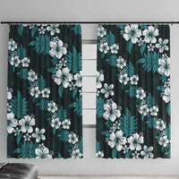 Hawaiian Hibiscus Tribal Floral Teal Window Curtain Polynesian Tapa Pattern - Polynesian Pride