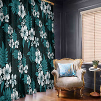 Hawaiian Hibiscus Tribal Floral Teal Window Curtain Polynesian Tapa Pattern - Polynesian Pride