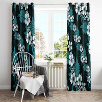 Hawaiian Hibiscus Tribal Floral Teal Window Curtain Polynesian Tapa Pattern - Polynesian Pride