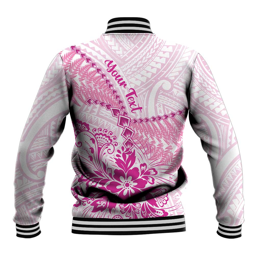 Personalised New Zealand Pink Fern Breast Cancer Baseball Jacket Polynesian Pattern LT01 - Polynesian Pride