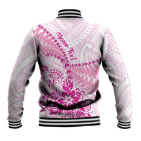 Personalised New Zealand Pink Fern Breast Cancer Baseball Jacket Polynesian Pattern LT01 - Polynesian Pride