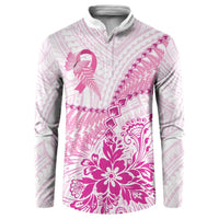 Personalised New Zealand Pink Fern Breast Cancer Button Sweatshirt Polynesian Pattern
