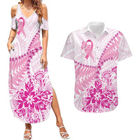 Personalised New Zealand Pink Fern Breast Cancer Couples Matching Summer Maxi Dress and Hawaiian Shirt Polynesian Pattern LT01 Pink - Polynesian Pride