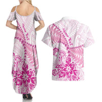 Personalised New Zealand Pink Fern Breast Cancer Couples Matching Summer Maxi Dress and Hawaiian Shirt Polynesian Pattern LT01 - Polynesian Pride