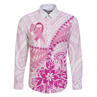 Personalised New Zealand Pink Fern Breast Cancer Family Matching Long Sleeve Bodycon Dress and Hawaiian Shirt Polynesian Pattern