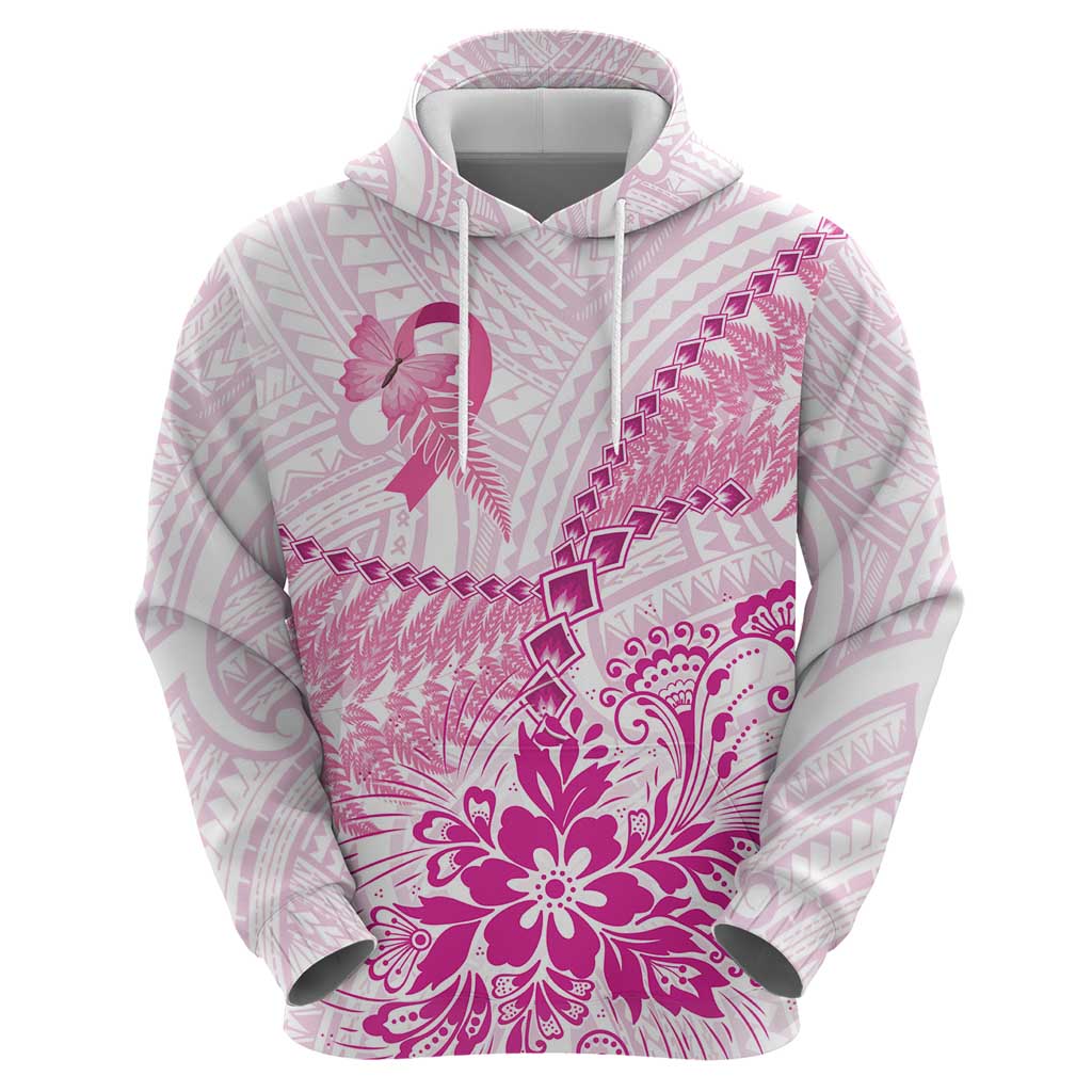 Personalised New Zealand Pink Fern Breast Cancer Hoodie Polynesian Pattern