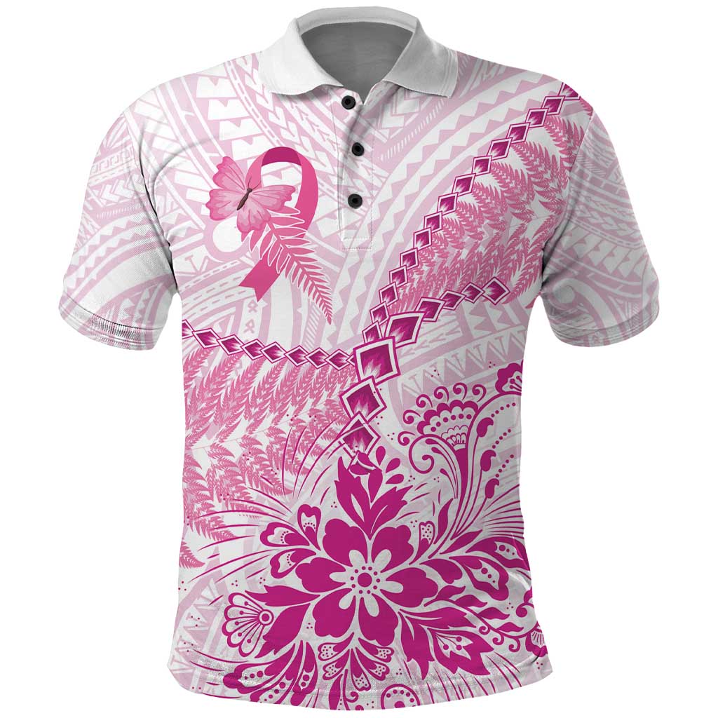 Personalised New Zealand Pink Fern Breast Cancer Polo Shirt Polynesian Pattern LT01 Pink - Polynesian Pride