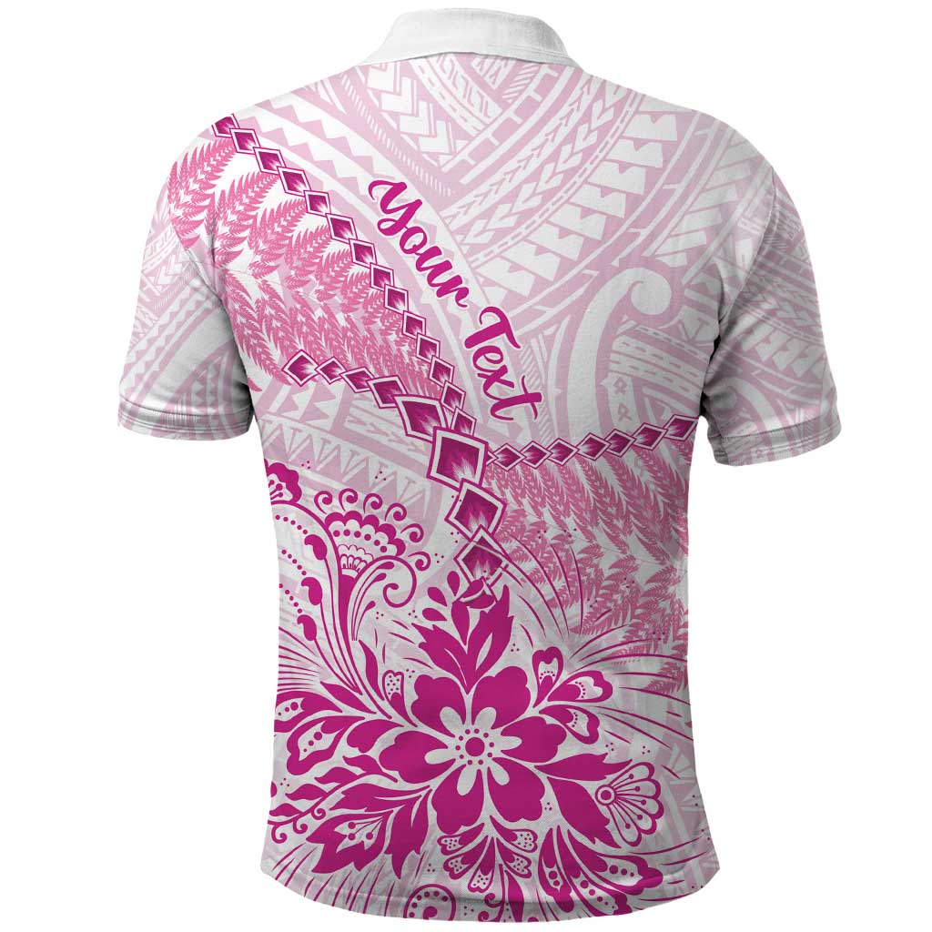Personalised New Zealand Pink Fern Breast Cancer Polo Shirt Polynesian Pattern LT01 - Polynesian Pride