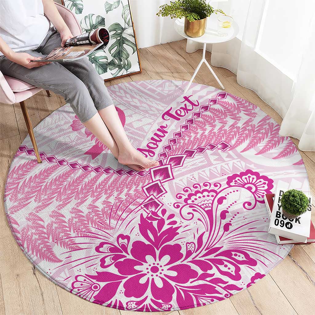 Personalised New Zealand Pink Fern Breast Cancer Round Carpet Polynesian Pattern LT01 - Polynesian Pride