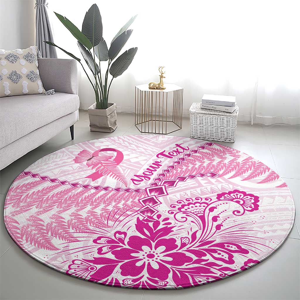 Personalised New Zealand Pink Fern Breast Cancer Round Carpet Polynesian Pattern LT01 - Polynesian Pride