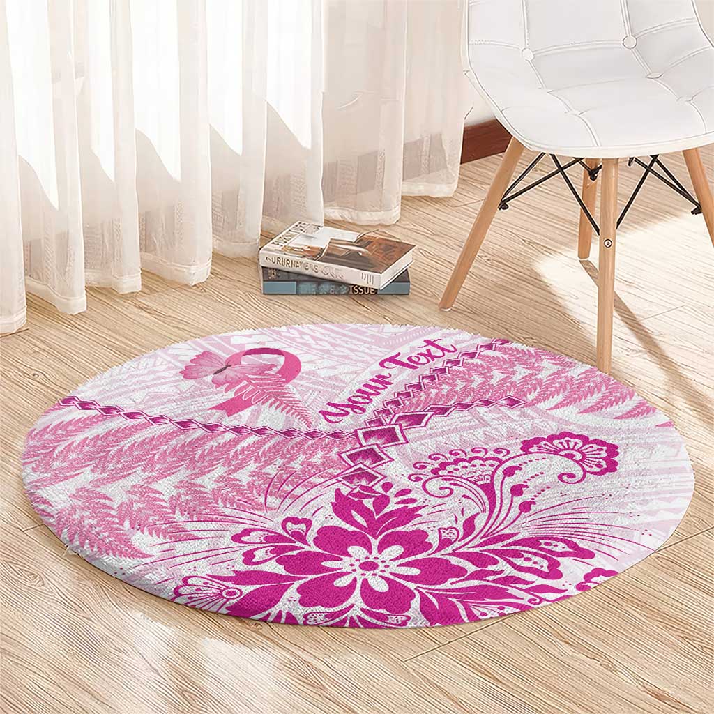 Personalised New Zealand Pink Fern Breast Cancer Round Carpet Polynesian Pattern LT01 - Polynesian Pride