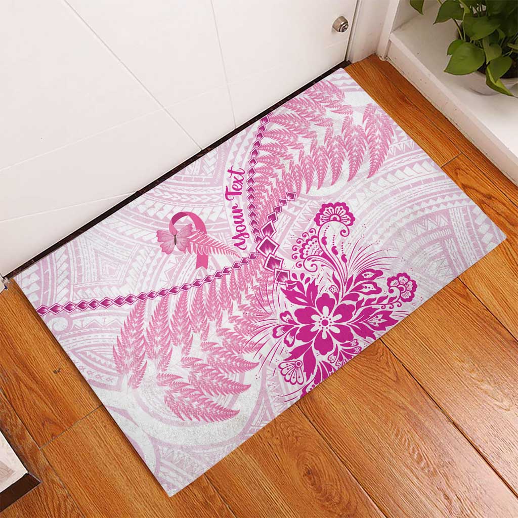 Personalised New Zealand Pink Fern Breast Cancer Rubber Doormat Polynesian Pattern