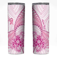 Personalised New Zealand Pink Fern Breast Cancer Skinny Tumbler Polynesian Pattern