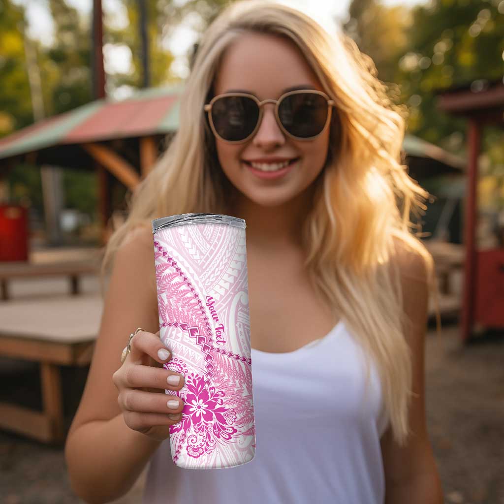 Personalised New Zealand Pink Fern Breast Cancer Skinny Tumbler Polynesian Pattern
