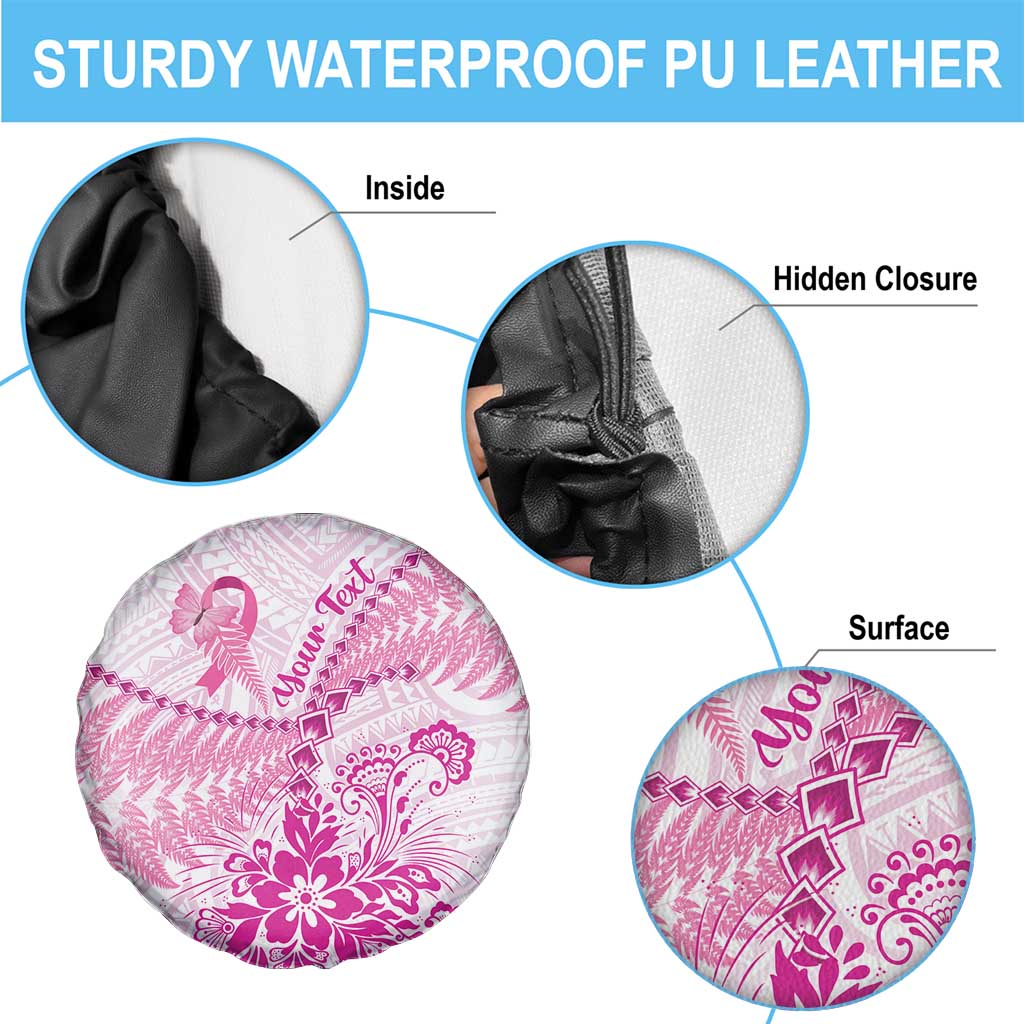 Personalised New Zealand Pink Fern Breast Cancer Spare Tire Cover Polynesian Pattern