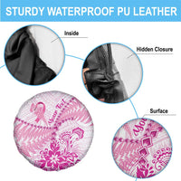 Personalised New Zealand Pink Fern Breast Cancer Spare Tire Cover Polynesian Pattern