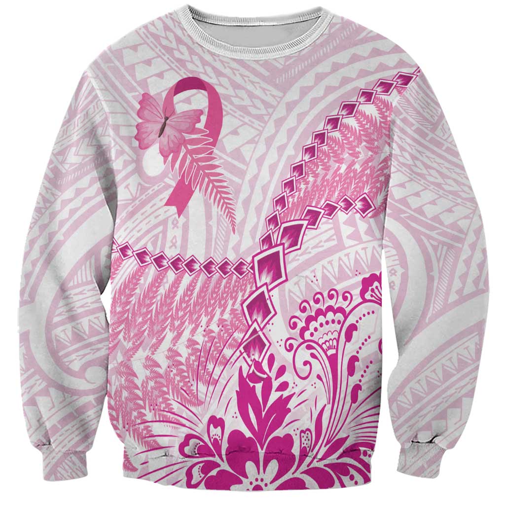 Personalised New Zealand Pink Fern Breast Cancer Sweatshirt Polynesian Pattern LT01 Unisex Pink - Polynesian Pride