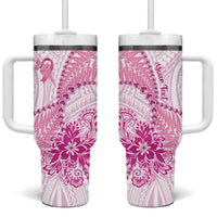Personalised New Zealand Pink Fern Breast Cancer Tumbler With Handle Polynesian Pattern LT01 One Size: 40 oz Pink - Polynesian Pride
