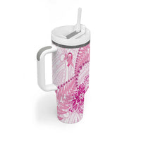 Personalised New Zealand Pink Fern Breast Cancer Tumbler With Handle Polynesian Pattern LT01 - Polynesian Pride