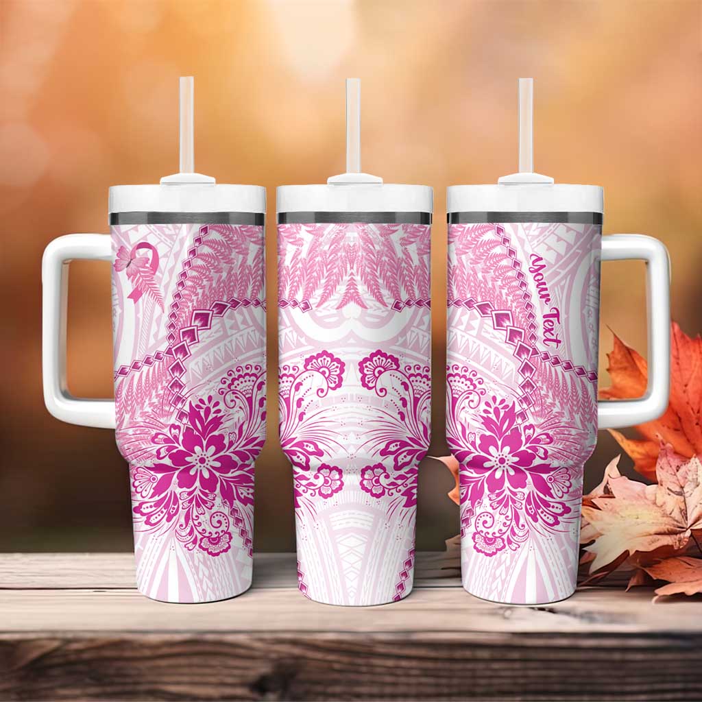 Personalised New Zealand Pink Fern Breast Cancer Tumbler With Handle Polynesian Pattern LT01 - Polynesian Pride