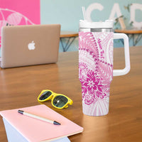 Personalised New Zealand Pink Fern Breast Cancer Tumbler With Handle Polynesian Pattern LT01 - Polynesian Pride