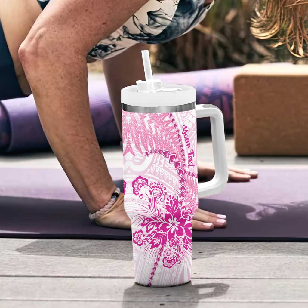 Personalised New Zealand Pink Fern Breast Cancer Tumbler With Handle Polynesian Pattern LT01 - Polynesian Pride