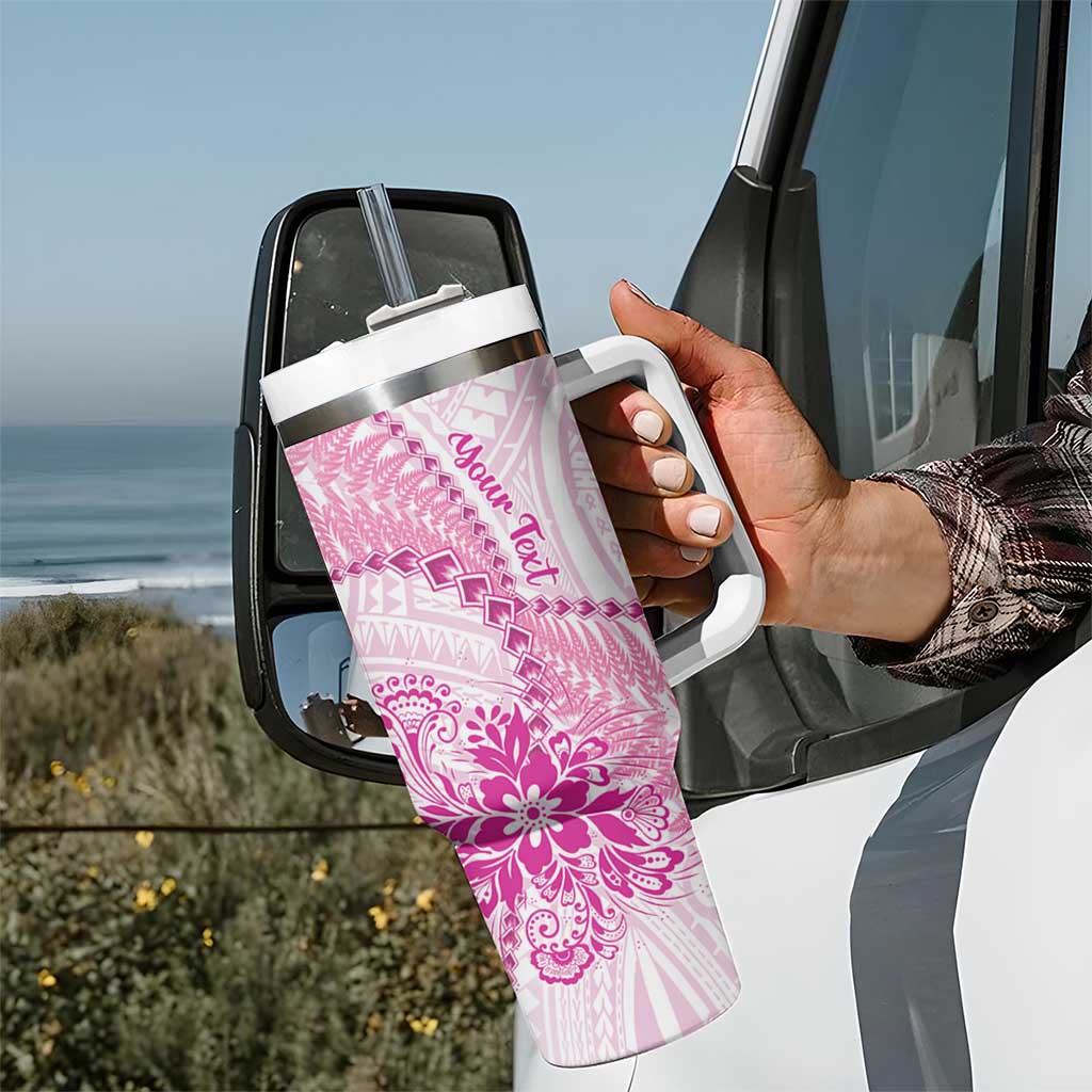 Personalised New Zealand Pink Fern Breast Cancer Tumbler With Handle Polynesian Pattern LT01 - Polynesian Pride