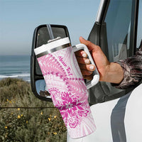 Personalised New Zealand Pink Fern Breast Cancer Tumbler With Handle Polynesian Pattern LT01 - Polynesian Pride