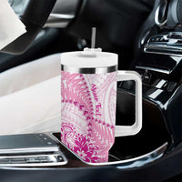 Personalised New Zealand Pink Fern Breast Cancer Tumbler With Handle Polynesian Pattern LT01 - Polynesian Pride